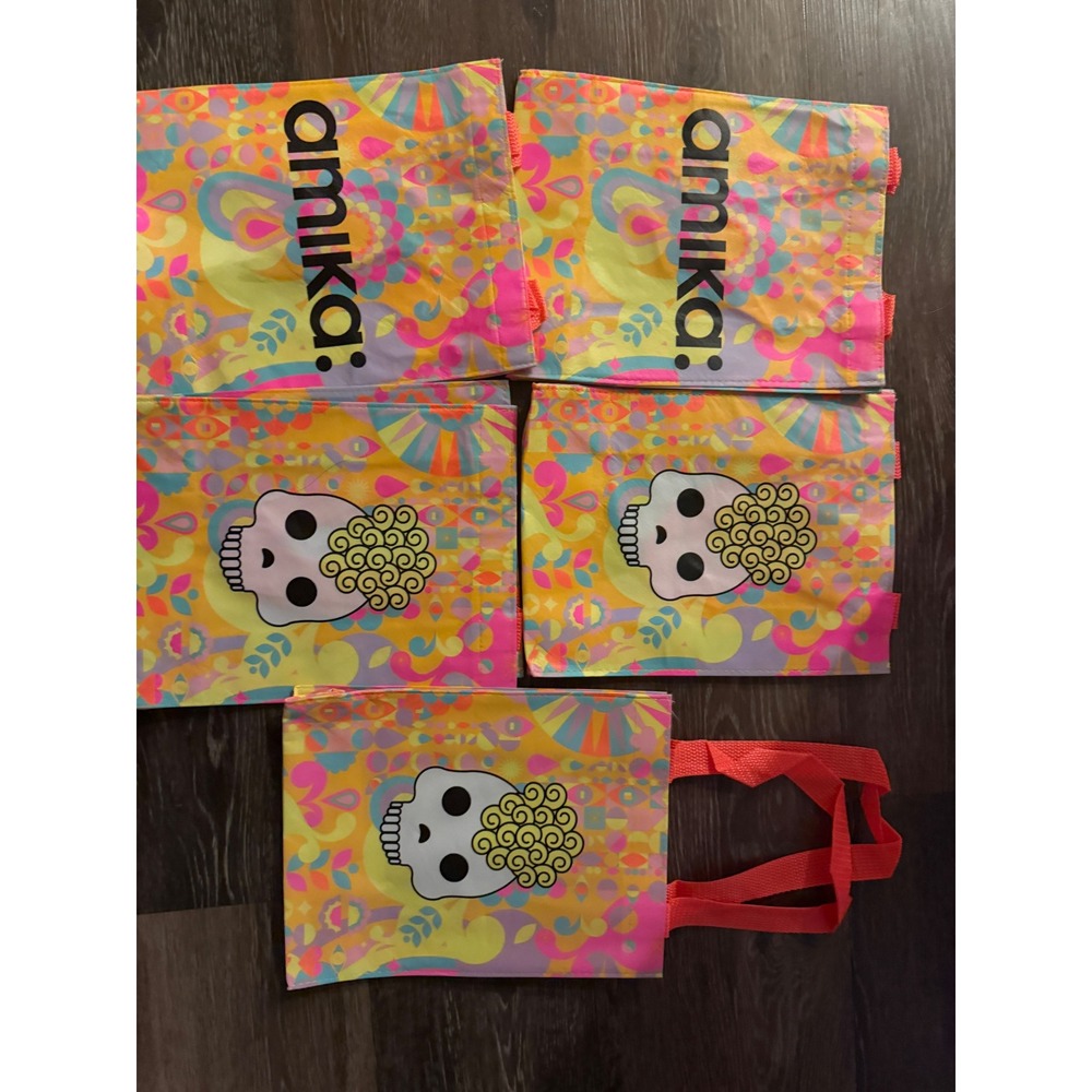 Amika‎ Reusable Tote Bag Set 5pc Psychedelic Floral Skull sugar hair care